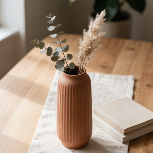 Ceramic Ribbed Decorative Vase